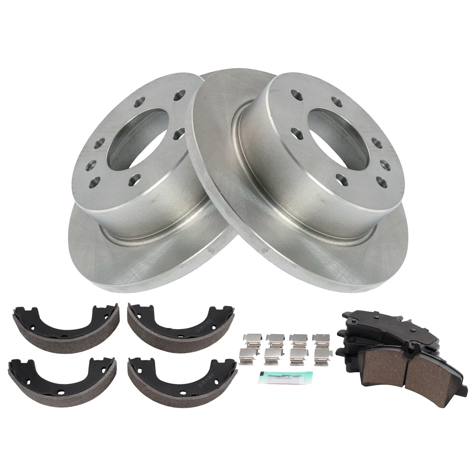 Trq Rear Brake Pad & Rotor Kit Brake Pads Brake Rotor Parking Brake Shoe Set Ceramic Compatible With 2007-2009 Dodge Sprinter 35