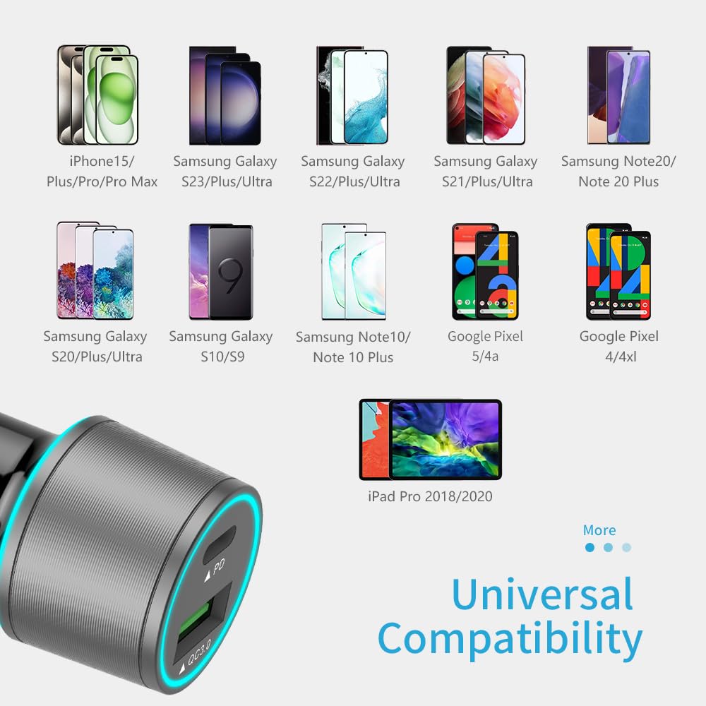 Meagoes Usb C Car Charger, 48W 2-Port Fast Charging Adapter With Pd&Qc3.0 Compatible For Iphone 16/15 Pro Max/Samsung Galaxy S24