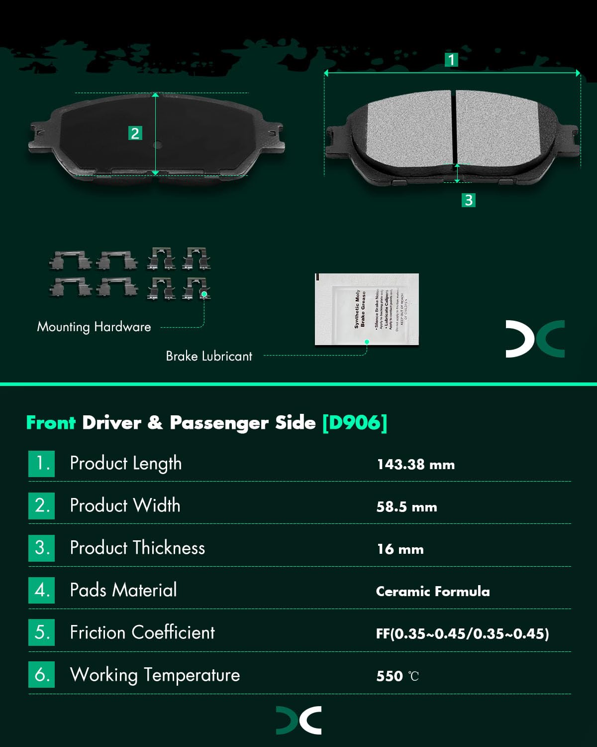 Scitoo D906 D885 Front Rear Ceramic Brake Pads Sets Fit For Lexus Es300 2002-2003,For Lexus Es330 2004-2006,For Toyota For Camry