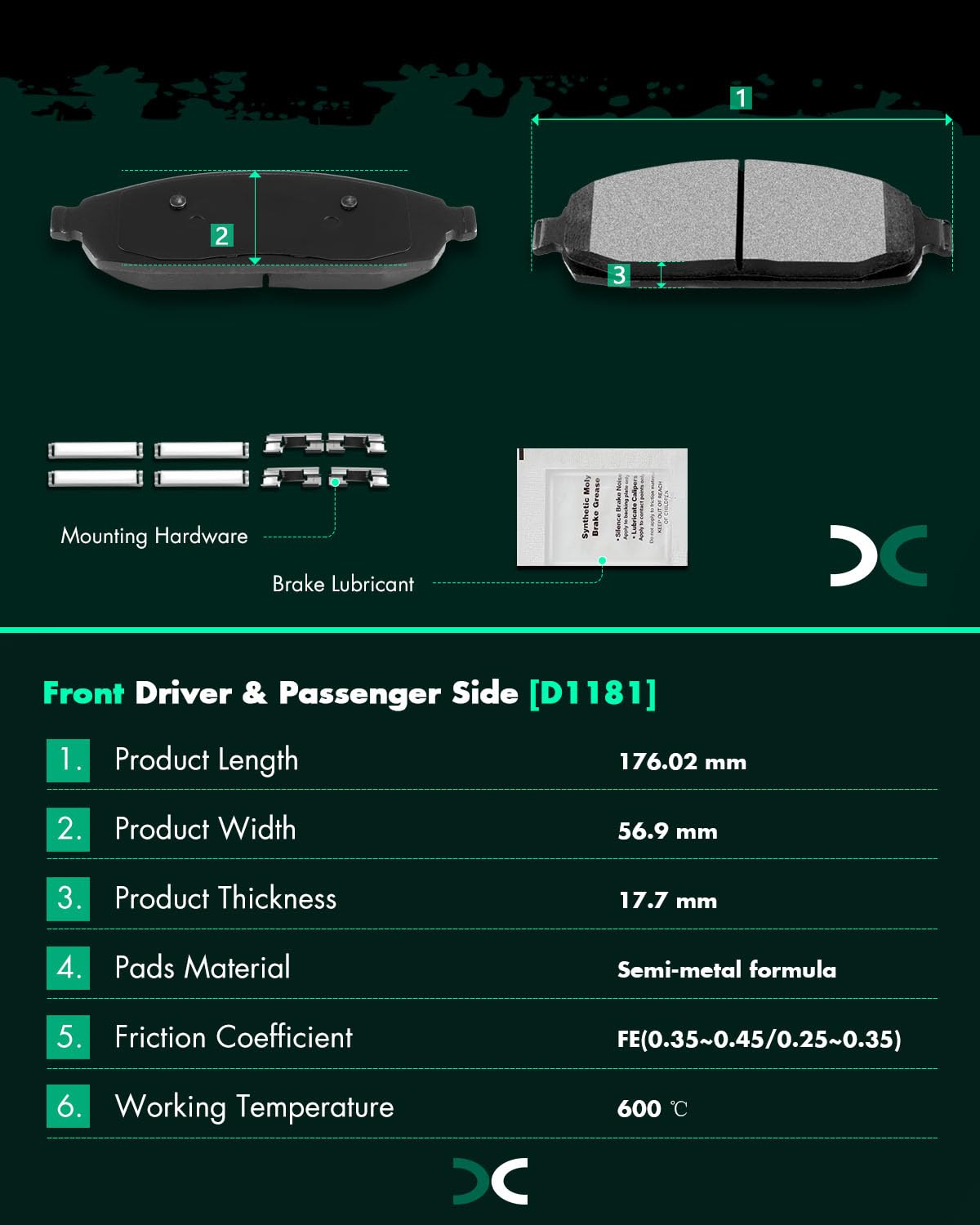 Scitoo D1087 D1181 Front Rear Semi-Metallic Brake Pads Sets Fit For Jeep Commander 2006-2010,For Jeep Grand Cherokee 2005-2010