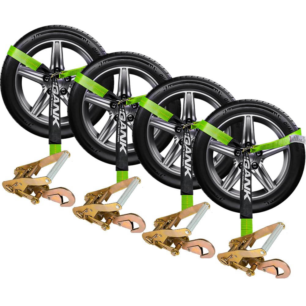 Digank Car Tie Down Straps for Trailers- 4 Pack 2''x96'' with Tire Strap 3,300lb Safe Working Load - Adjustable Straps with Snap