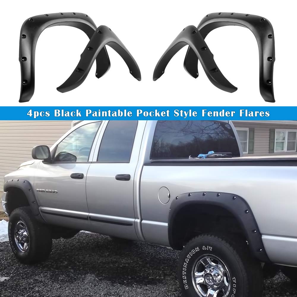 Aps Fender Flares, Compatible With Ram 1500 2002-2008 & 2500 3500 Model 2003-2009 Injection Moulding Wheel Flares Pocket Rivet Style