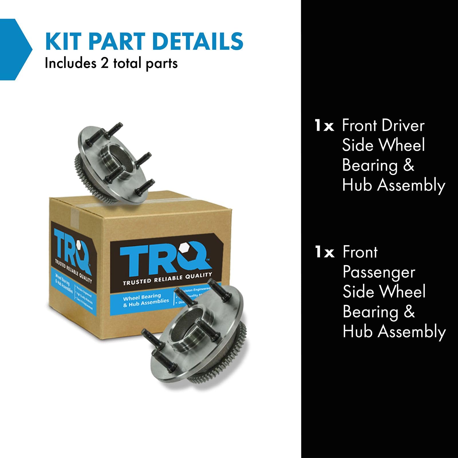 Trq Front Wheel Hub Bearings Assembly Set Driver & Passenger Side Compatible With 2000-2001 Dodge Ram 1500