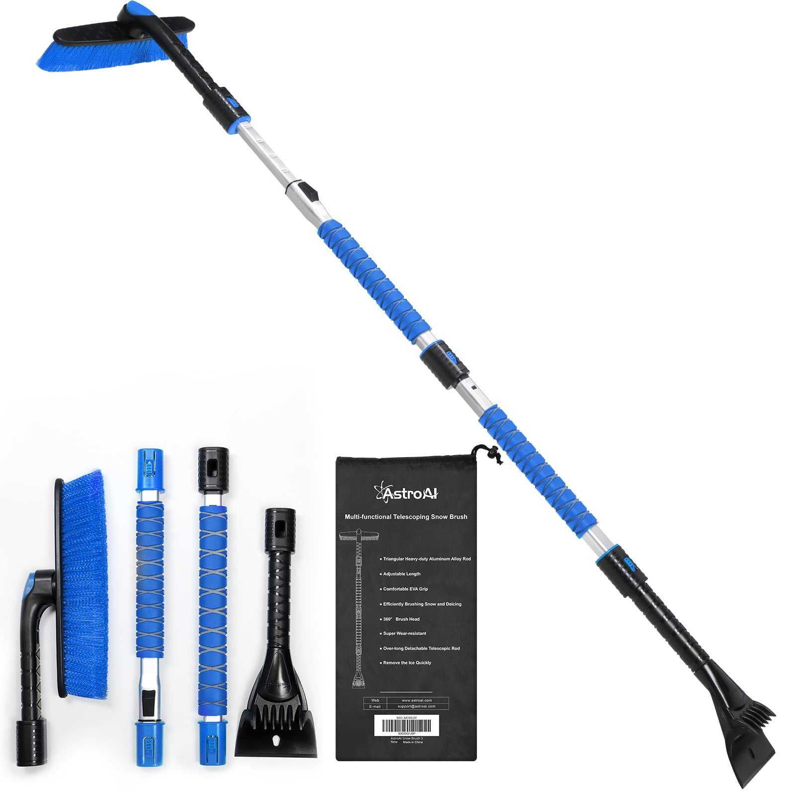 Astroai 62.4'' Ice Scraper And Extendable Snow Scraper For Car Windshield With Foam Grip And 360