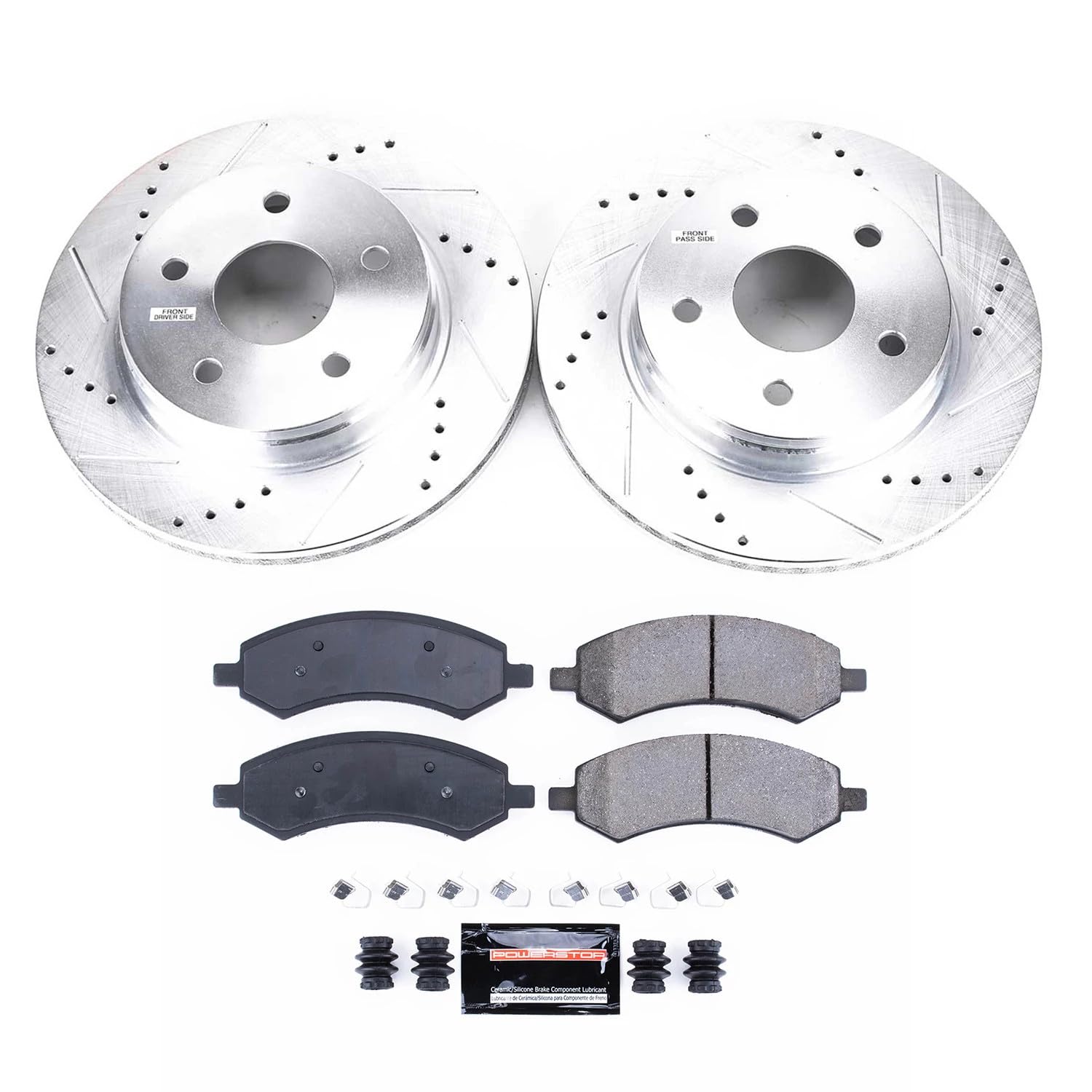 Power Stop K2163 Front Z23 Carbon-Fiber Ceramic Brake Pads and Drilled Slotted Rotors Brake Kit For 2007 2008 Chrysler Aspen | 2