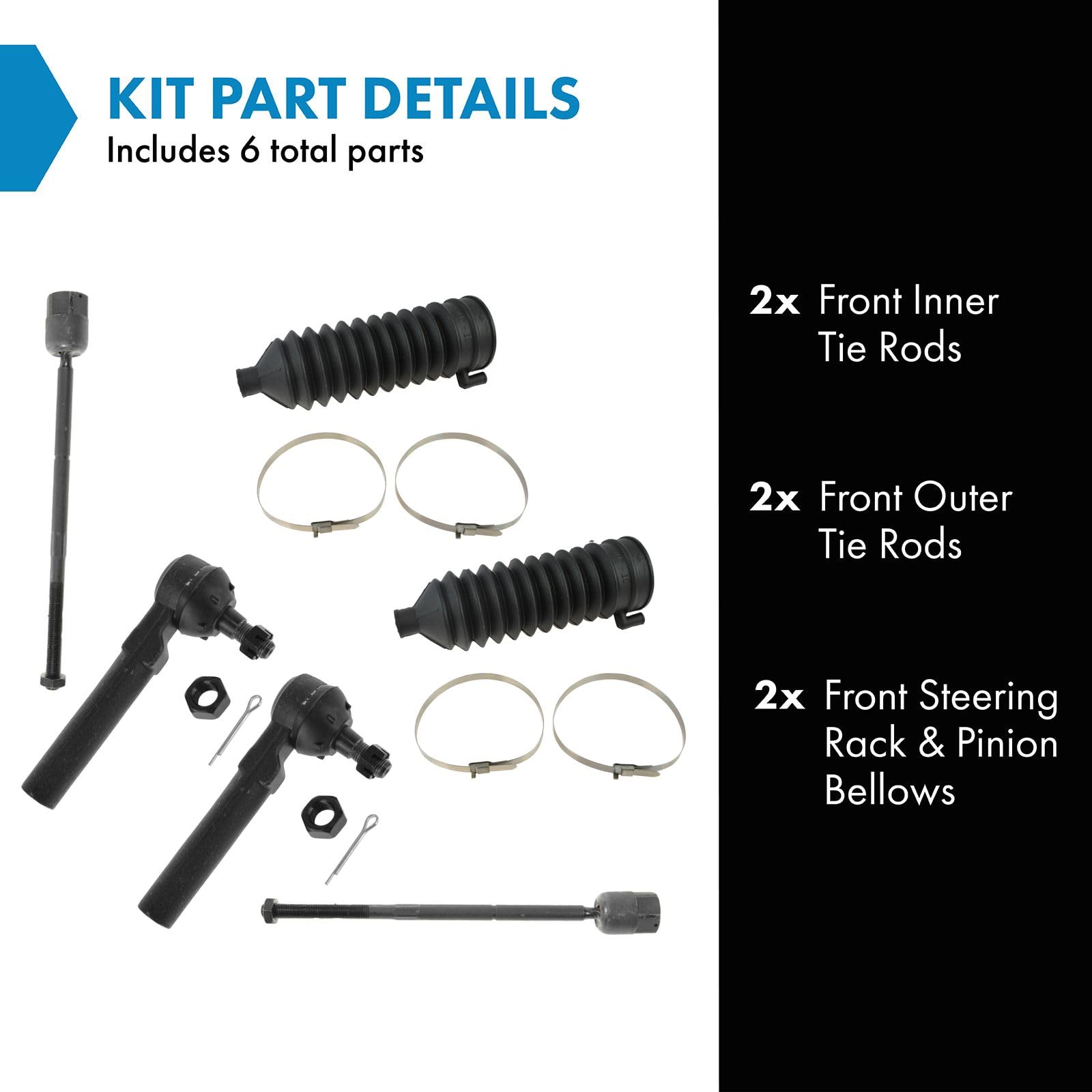 Trq Front Steering Kit Steering Rack & Pinion Bellow Tie Rod Compatible With 1994-2004 Ford Mustang