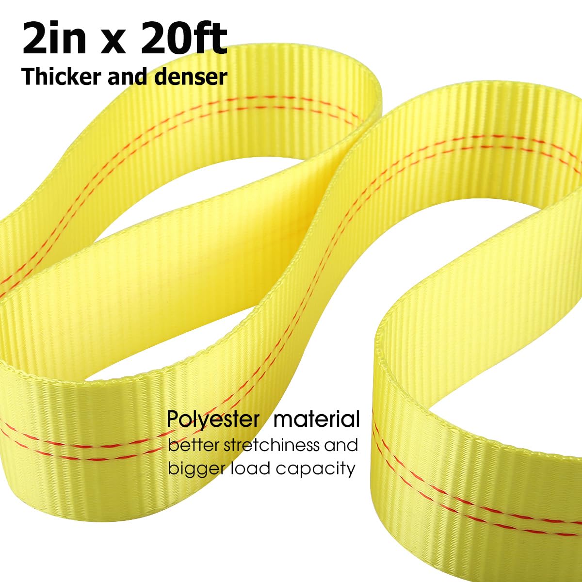Jchl Recovery Tow Strap With Reinforced Loops 2Inx20Ft Heavy Duty 24,000Lb Break Strength Vehicle Recovery Rope Use For Emergenc