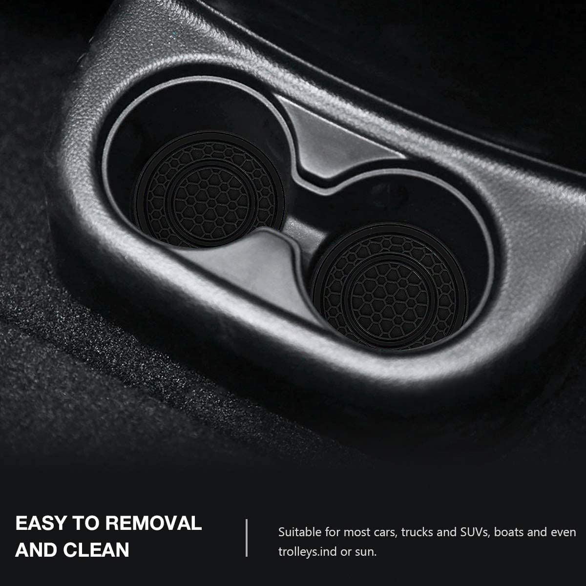 Auprite Car Cup Holder Coasters, 2 Pack Universal Auto Anti Slip Cup Holder Insert Coaster, Car Interior Accessories (Black)