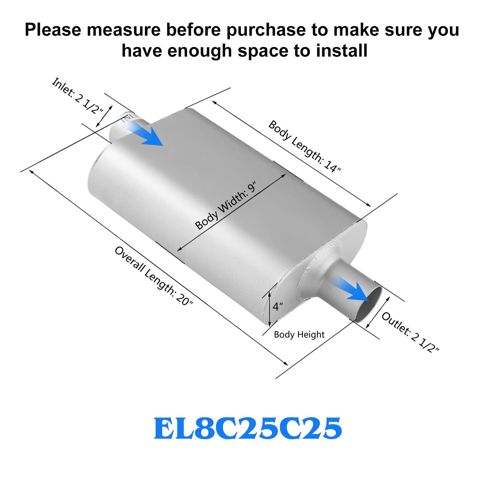 Universal Exhaust Muffler With Aggressive Sound, Anti-Corrosive Muffler, Chamber Performance Mufflers For Cars, Trucks(2.5'' Cen