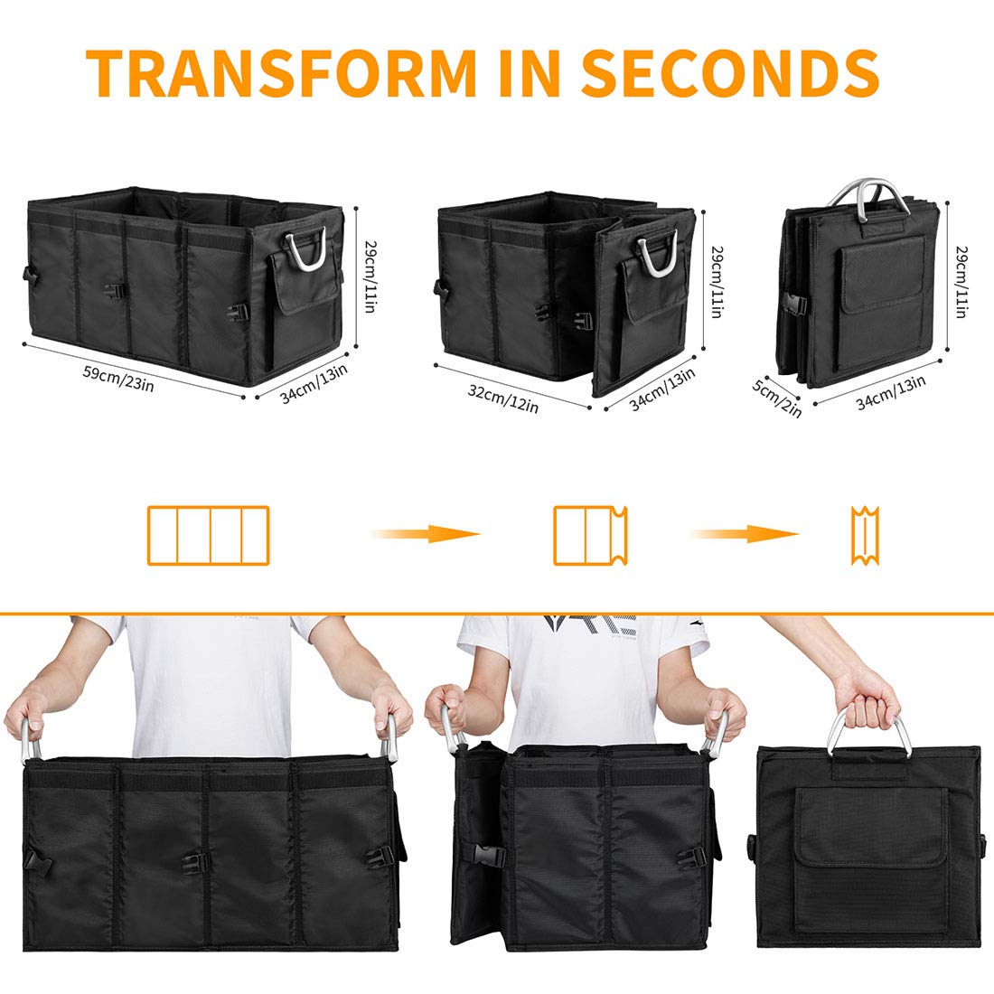 I Bkgoo Car Trunk Organizer With Lid,Collapsible Car Trunk Storage Organizer,Multi-Compartment Car Organizer For Auto, Suv, Truck, Minivan Black, X-Large