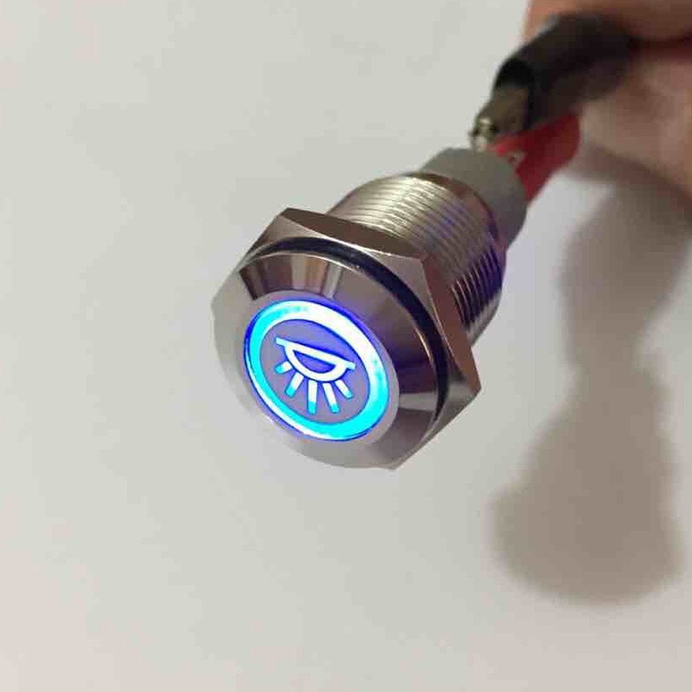 Esupport 12V Car Vehicle Blue Led Light Interior Push Button Metal Toggle Switch Socket Plug 19Mm