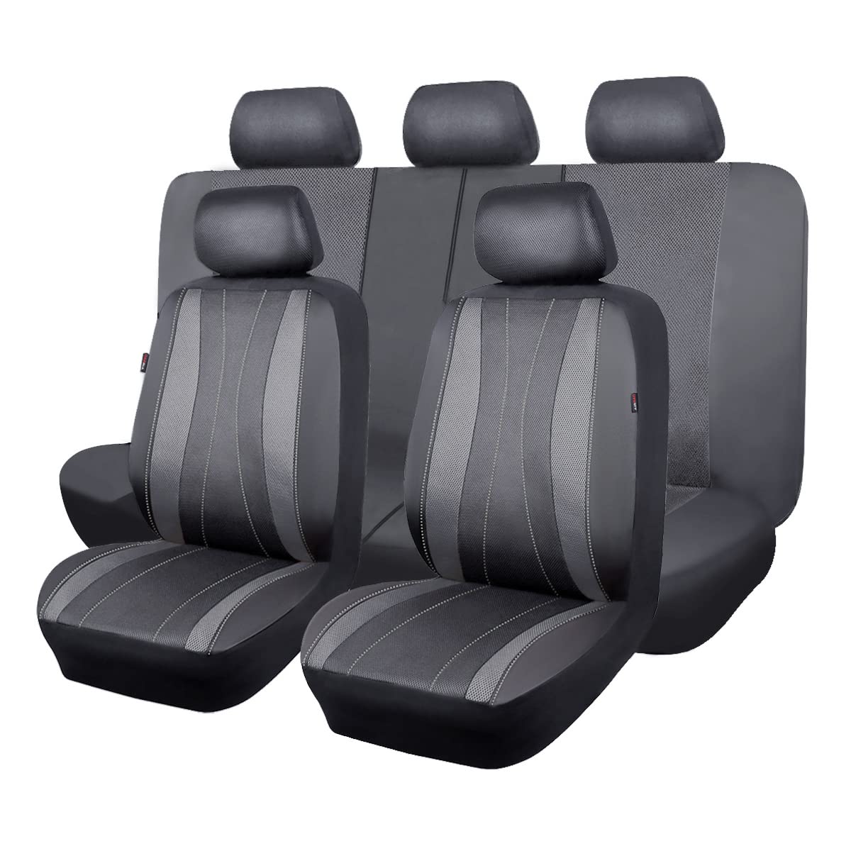 Flying Banner Car Seat Covers Full Set Faux Leather Air Mesh Breathable Man Lady Airbag Compatible Rear Bench Split 40/60 50/50 60/40 Truck Pick Up (Full Set - Low Back, Gray Gray)