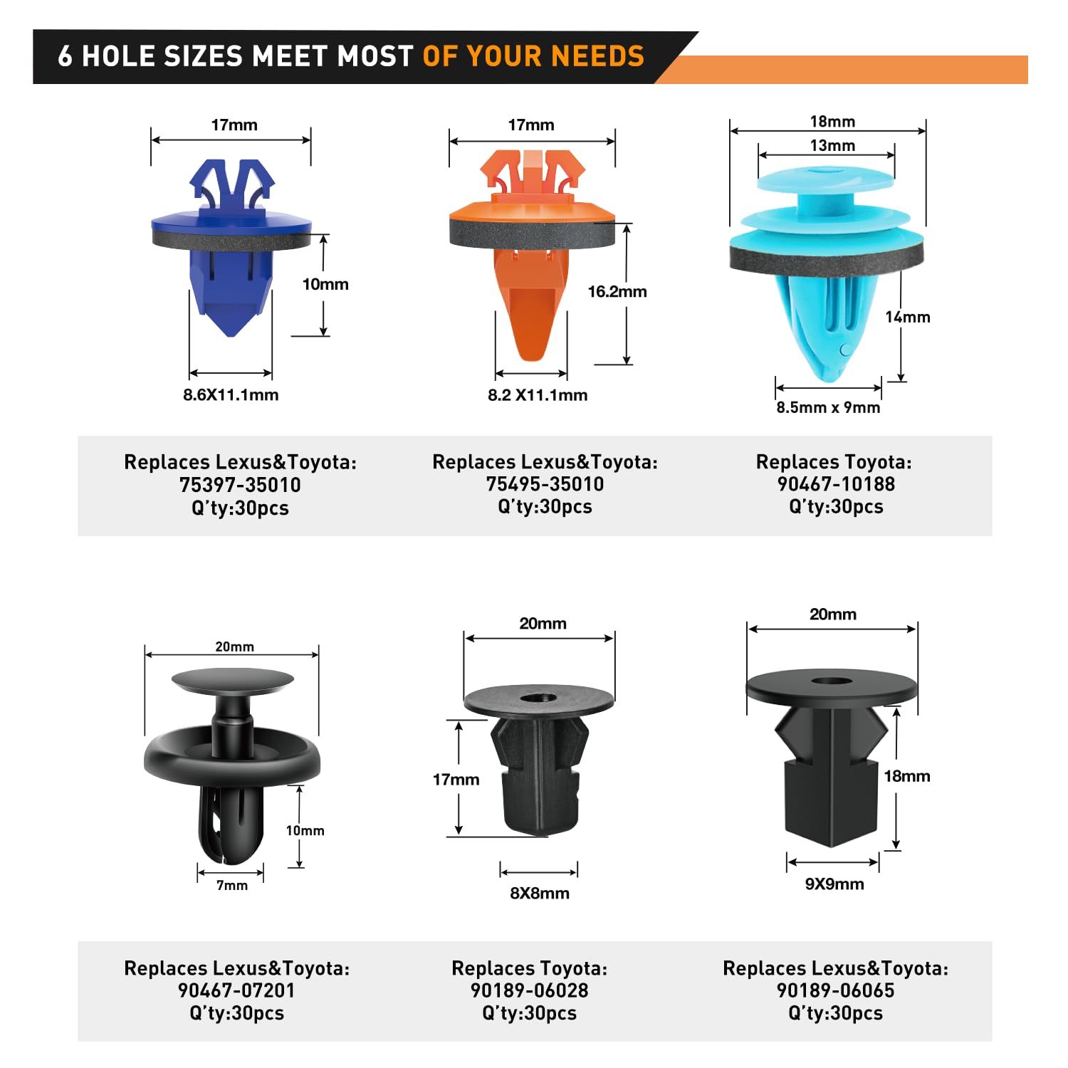 Gooacc 180Pcs Car Bumper Retainer Clips Bumper Fender Liner Kit For Lexus Toyota 4Runner Tacoma Rav4 Scion 75495-35010 75397-350