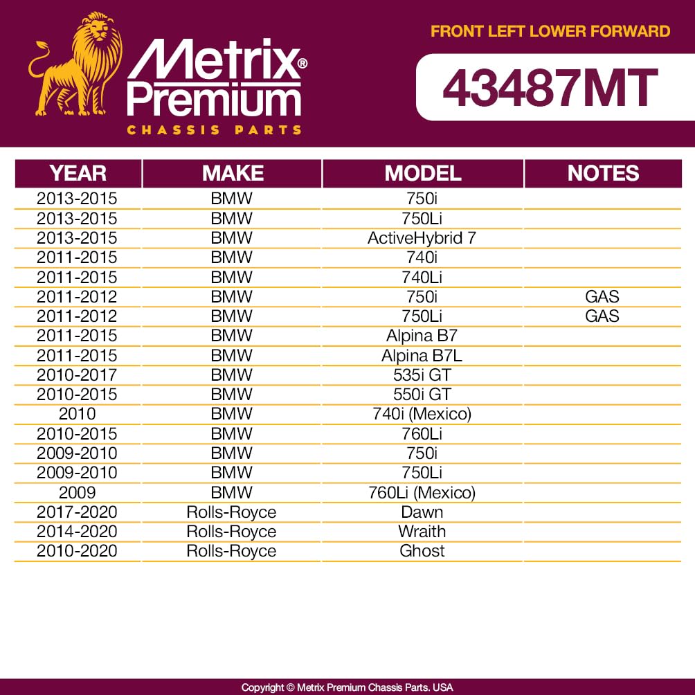 Metrix Premium Chassis Parts - Front Left Lower Forward Control Arm W Ball Joint & Bushing Assembly Fits 13-15 Bmw 750I, 750Li,