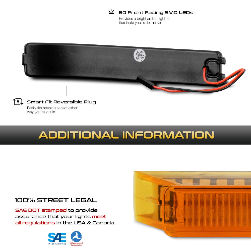 [Amber Led Strip] For 2009-2014 Ford F150 Amber Lens Side Mirror Marker Turn Signal Light Blinker Lamp Lens Assembly Replacement