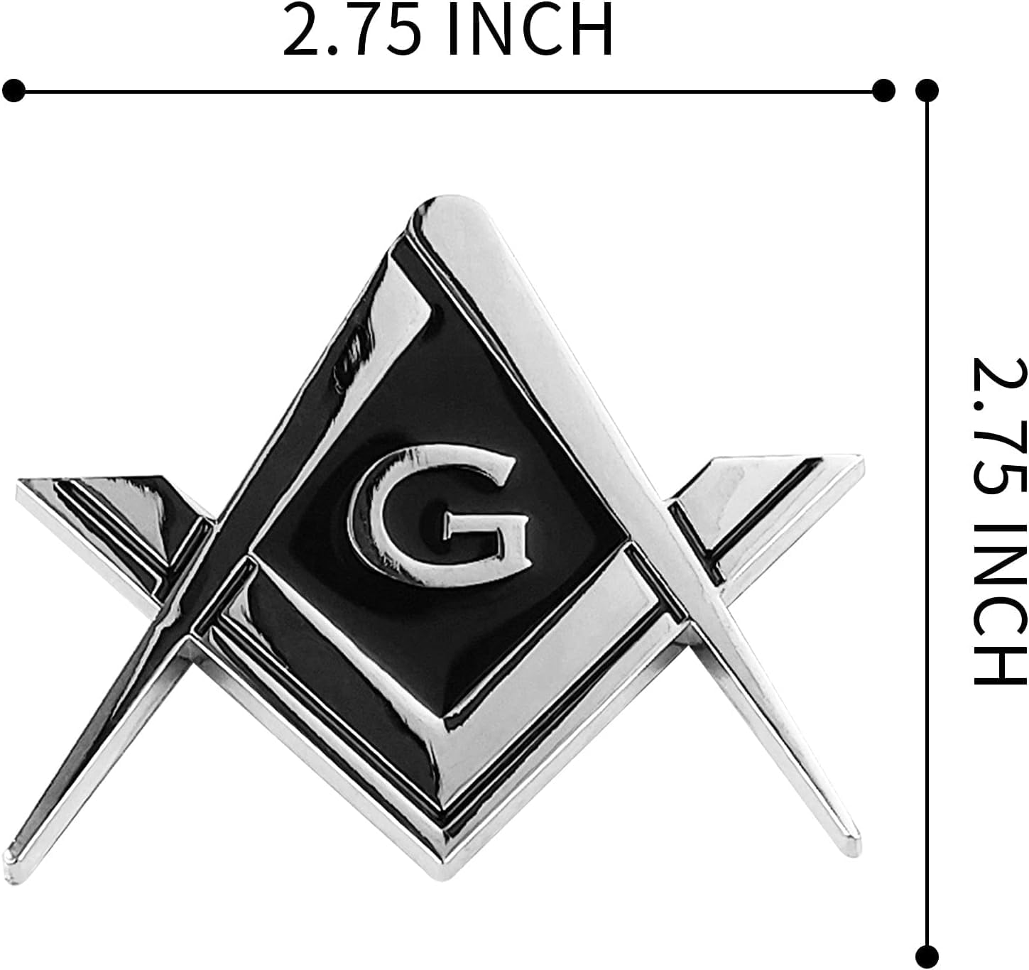 2.75'' Chrome Plated Masonic Car Emblem Mason Square and Compasses Auto Truck Motorcycle Decal Accessories (10 Piece)