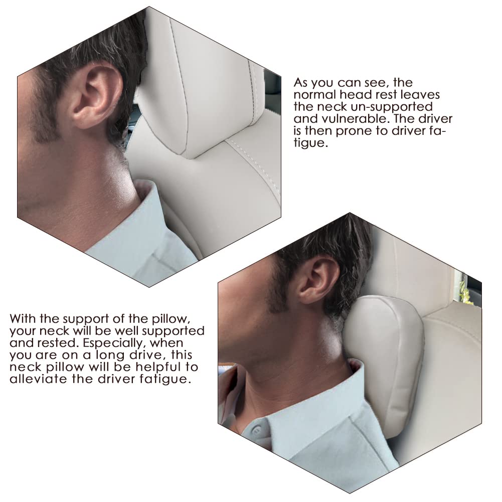 Tanola Tesbeauty Tesla Seat Headrest Pillow 2 Packs Tesla Neck Pillow Uniquely Designed For Tesla Model Y/3 Neck Support Cushion Genuine Nappa Leather Invisible Strap White