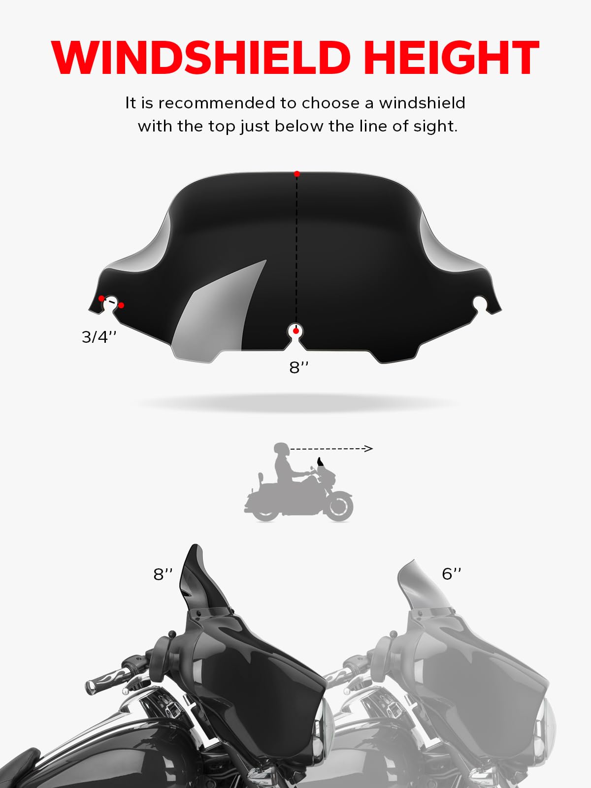 Amazicha Black 8 Wave Windshield Windscreen Compatible For 1996-2013 Harley Davidson Touring Street Glide/ Electra Glide/ Tri Glide Flht Flhx Flhtk Flhtc Flhtcu