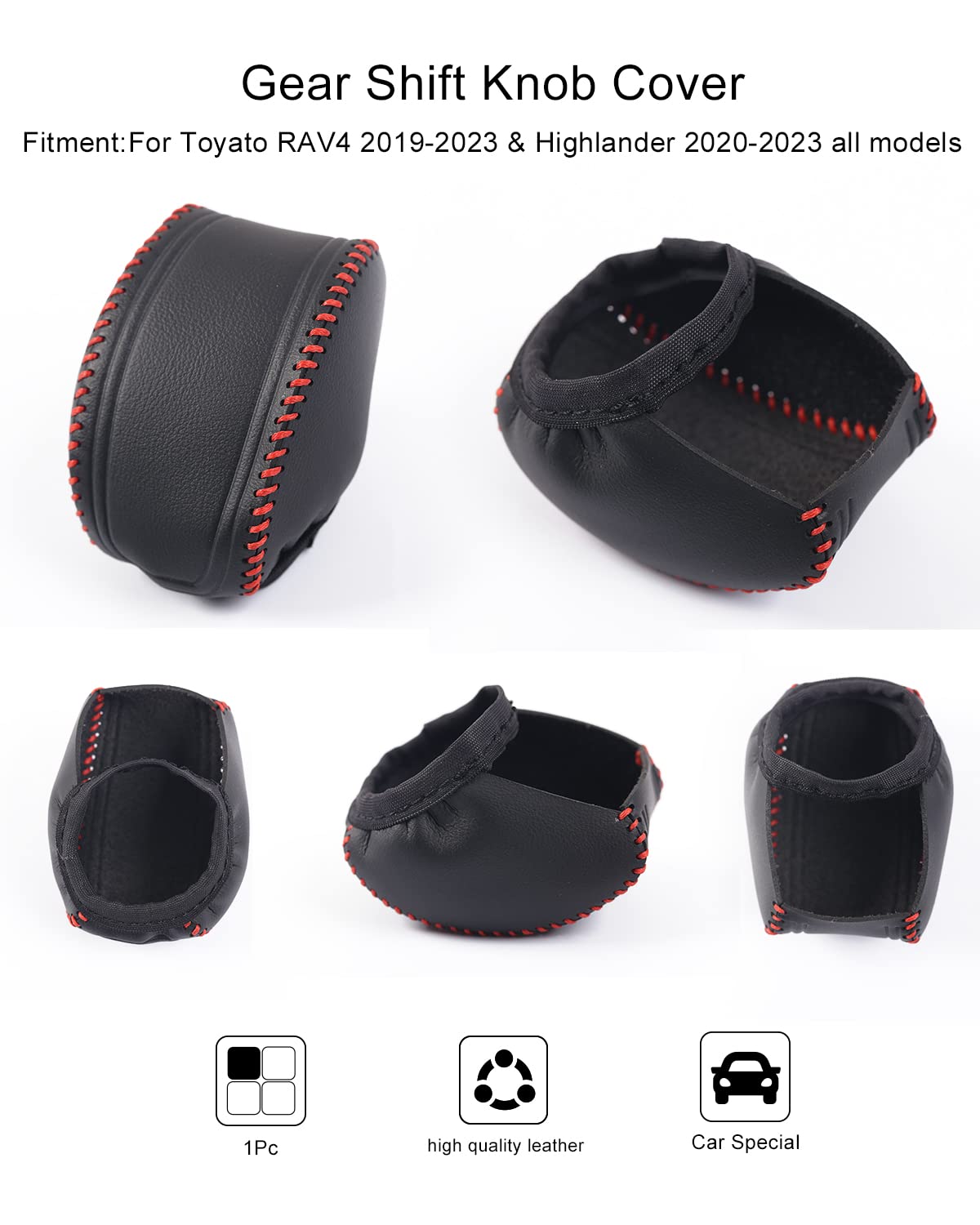 Yakaney For Rav4 2019-2025 Gear Shift Knob Cover, Genuine Leather Interior Protective Gear Shift Trim For Toyota Highlander 2020