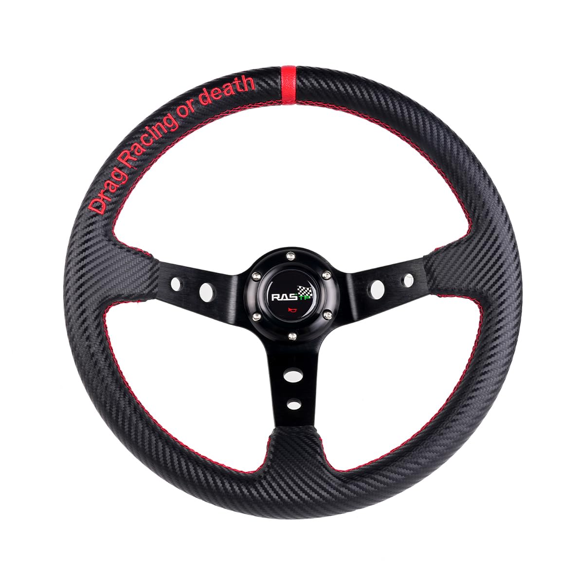 RASTP Deep Dish Steering Wheel,PU Carbon Fiber Racing Steering Wheel,345mm 6 bolt Steering Wheel(Universal)