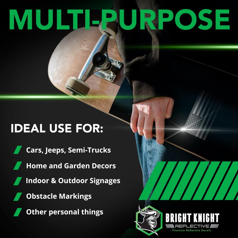 Bright Knight Reflective Flag Sticker, 3'' X 5.75'' Black American Flag Sticker Mirrored 3 Pack With Retro-Reflective Vinyl, Mad