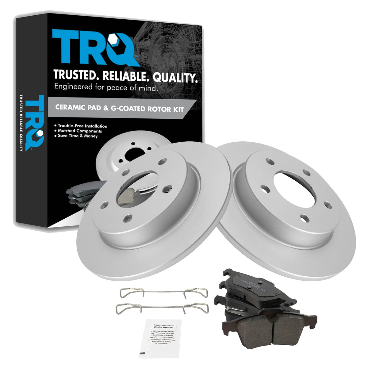 Trq Rear Brake Pad & Rotor Kit Brake Pads Brake Rotor Ceramic Premium G-Coated Compatible With 2004-2005 Mazda 3