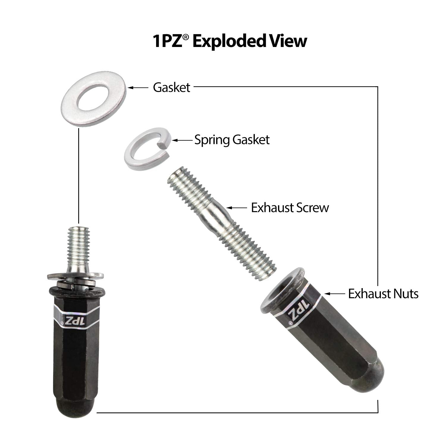 1Pz Mg2-Eg5 Exhaust Bolt And Gasket For Gy6 50Cc 70Cc 90Cc 110Cc 125Cc 150Cc Scooters Atvs (Black)