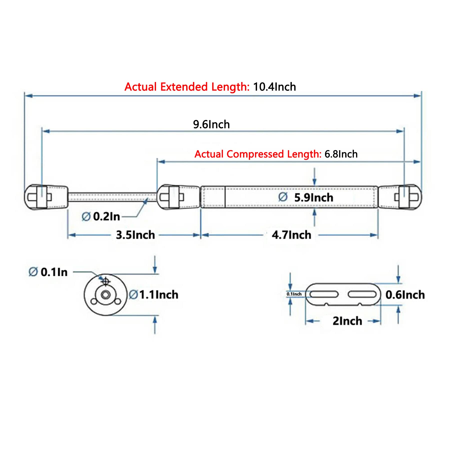 2 Pack Extended 10 Inch Gas Prop Force 100N/22Lb Gas Struts - Black Gas Springs/Window Lift And Lid Support/Gas Shocks For Rv Bed Platform/Floor Hatch/Outdoor Bench/Cabinet/Tool Box