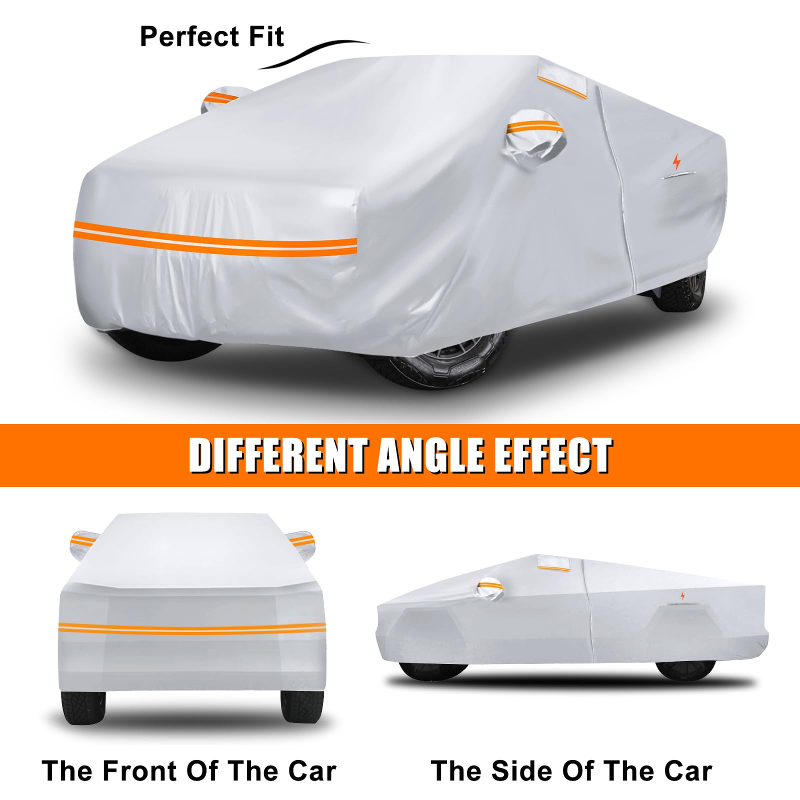 Waterproof Car Cover Replace For Tesla Cybertruck, 6 Layers Silver All Weather Full Car Covers With Zipper Door & Windproof Band