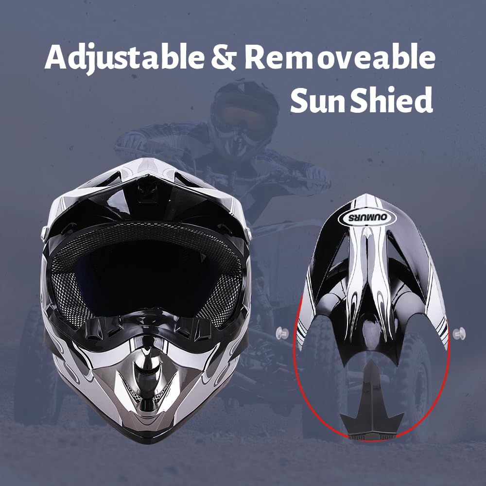 Oumurs Adult Atv Dirt Bike Helmet With Goggles Gloves & Mask Adjustable Sun Visor Motorcycle Adults Helmet Off-Road Motocross Do