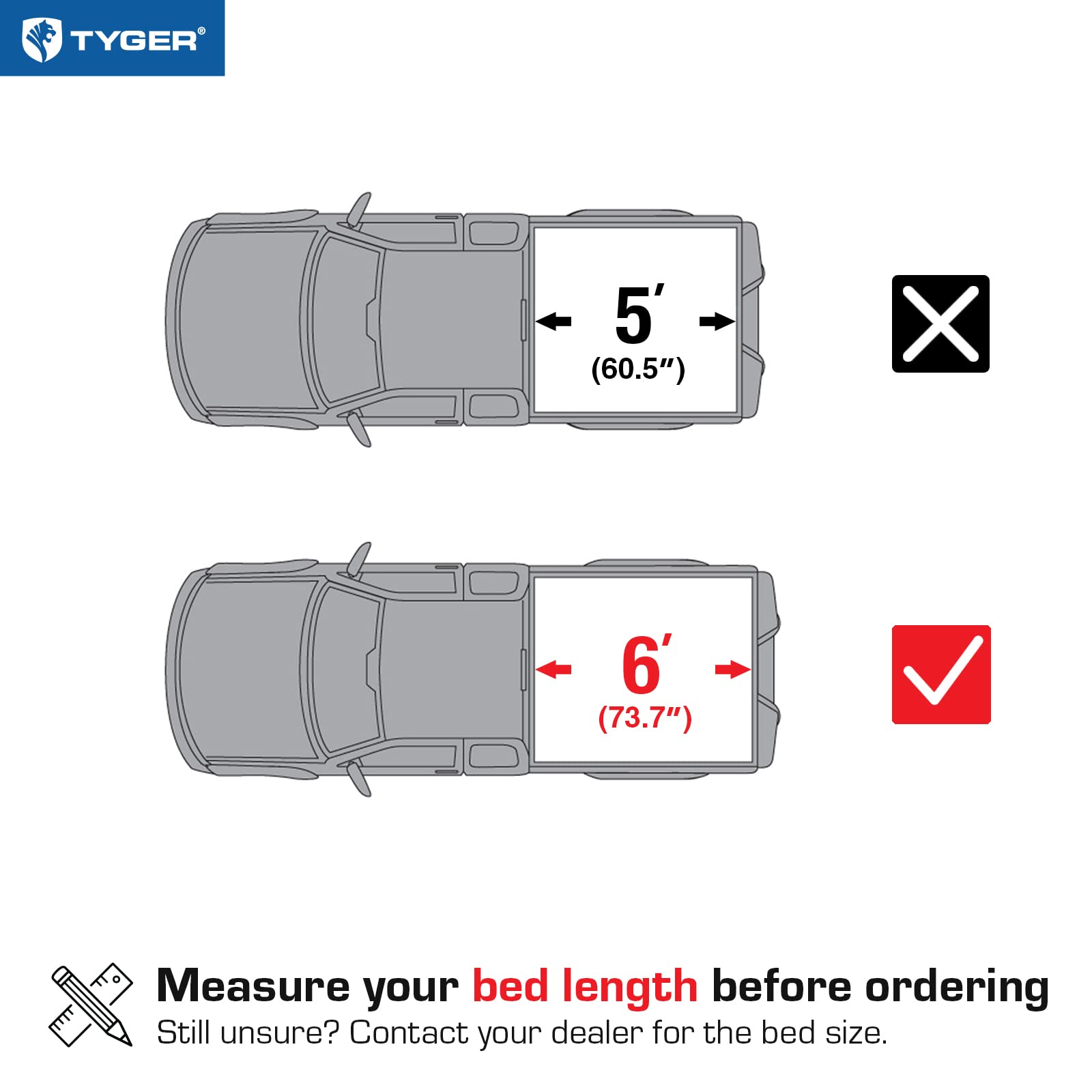 Tyger Auto T3 Soft Tri-Fold Truck Bed Tonneau Cover Compatible With 2024-2025 Toyota Tacoma (Only Fits Models With Factory Deck