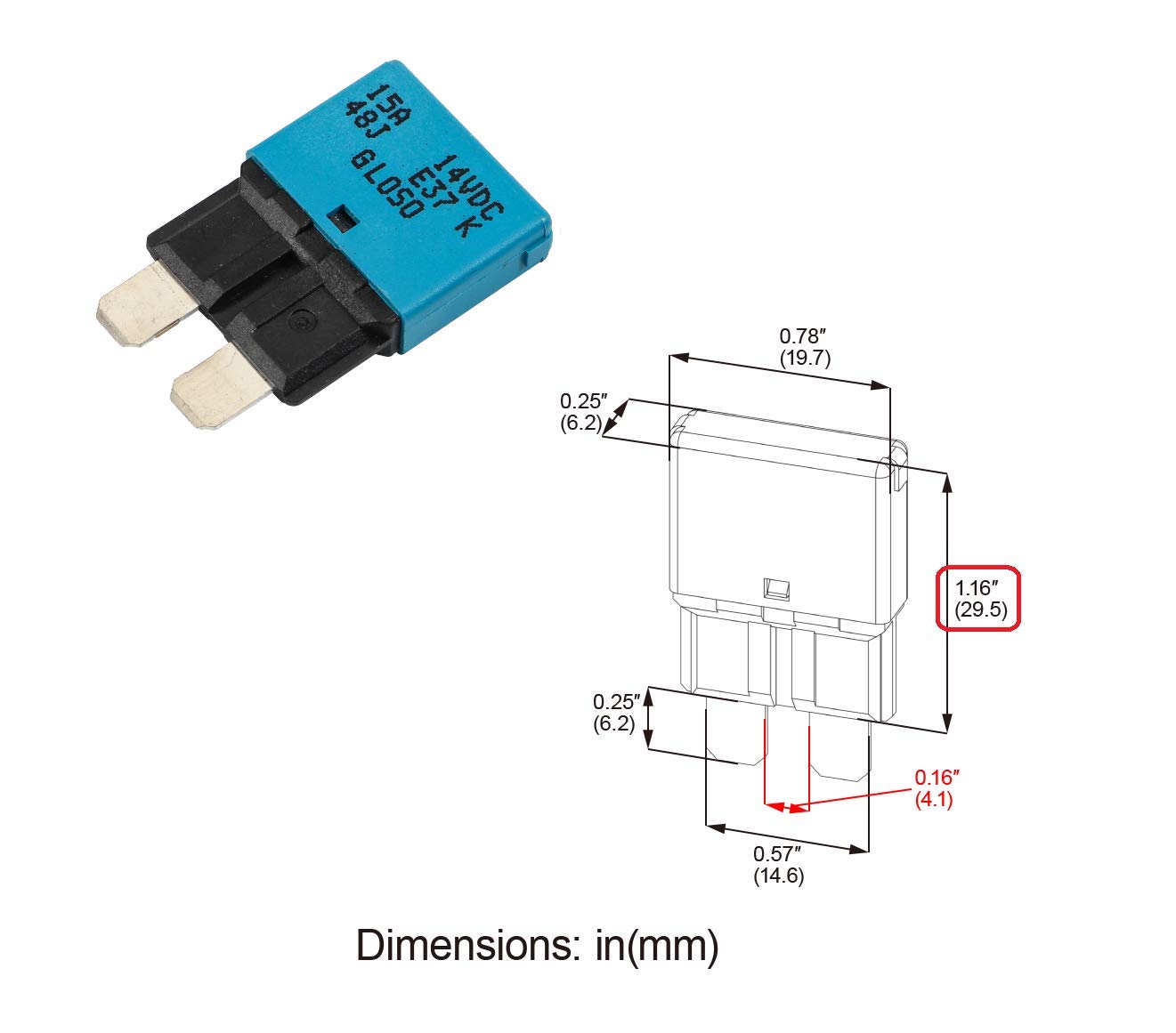 Gloso E37 Auto (T1) Reset Low Profile Atc/Ato Circuit Breakers - (15A - 3 Pack)