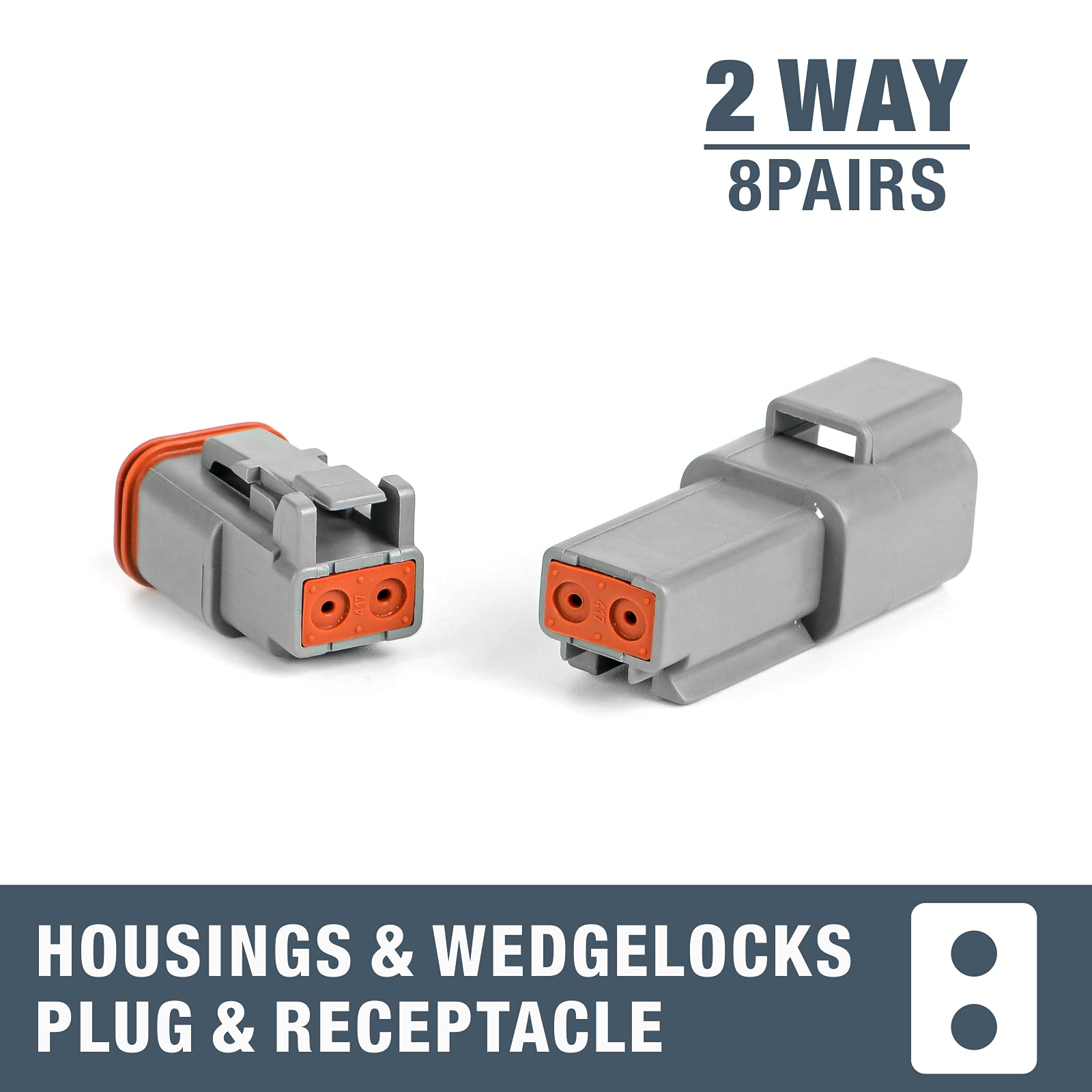 Iwiss 2 Pin Way Deutsch Dt Gray Connector Assortment(8 Pairs), Size 16 Stamped Contacts, Auto Electrical Wiring Connectors