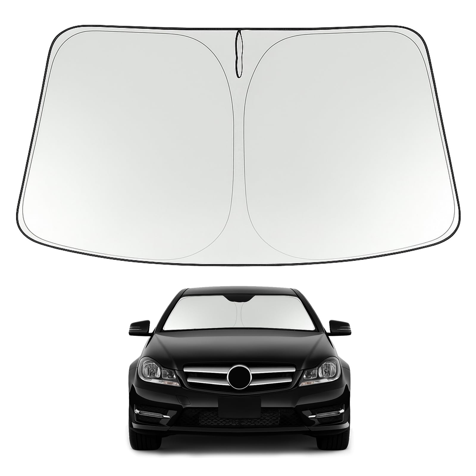 Proadsy 2025 Upgrade Windshield Sun Shade Custom Fit 2008-2014 Benz C Class Foldable Front Sunshade Protector Sun Visor Blocks U