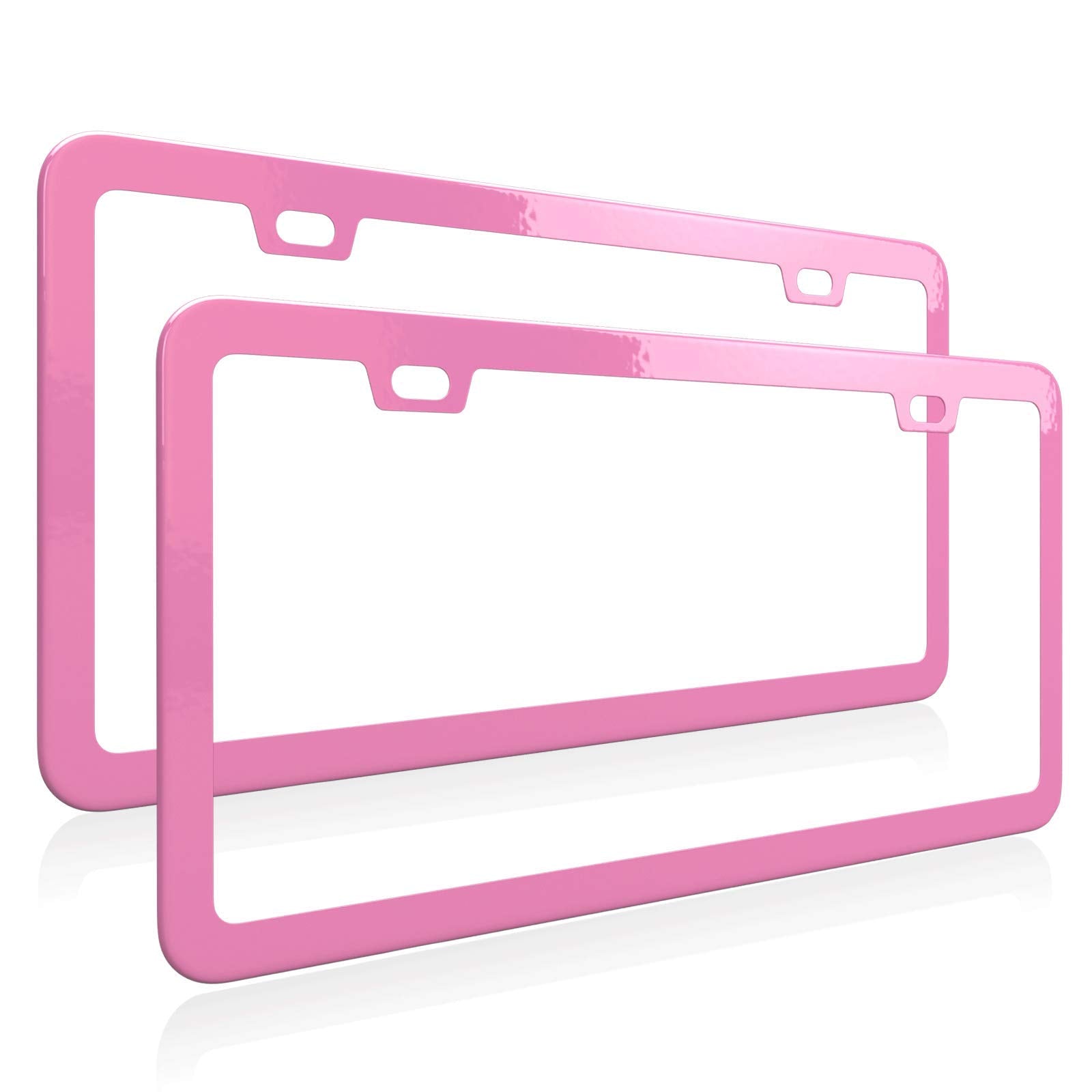 Deselen Pink License Plate Frame, Metal Thin Stainless Steel With 2 Holes Screw Cap, 2 Pack (Pink (Women'S Favorite))