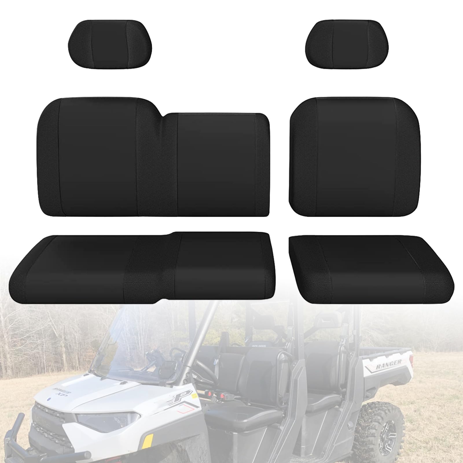 SMOTRCC Ranger 1000 Seat Covers with Headrest Covers - Waterproof PU Coatin Compatible with Polaris Ranger 1000/Ranger XP 1000/R