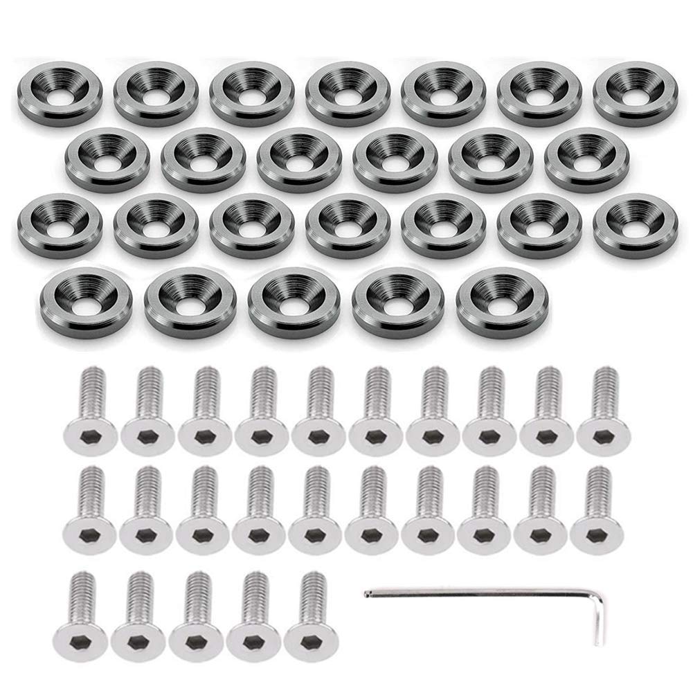 Stetion 25 Pcs Fender Bumper Washer Bolt 6061 T6 Grade M6X20Mm Cnc Finishing Washer Engine Bay Dress Up Fastener Kit (Gre)