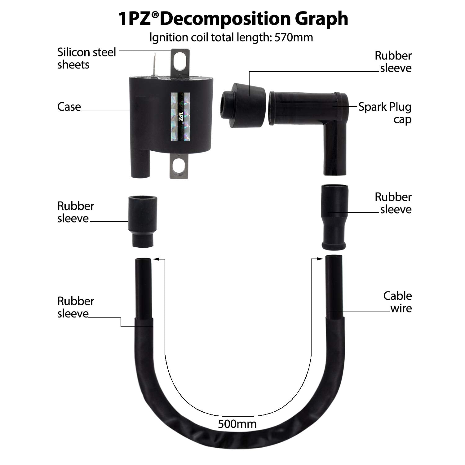 1Pz P80-Cw1 Ignition Coil Spark Plug Wire Replacement For Yamaha Y-Zinger Pw50 Pw 50 Pw80 Pw 80 1981-2021