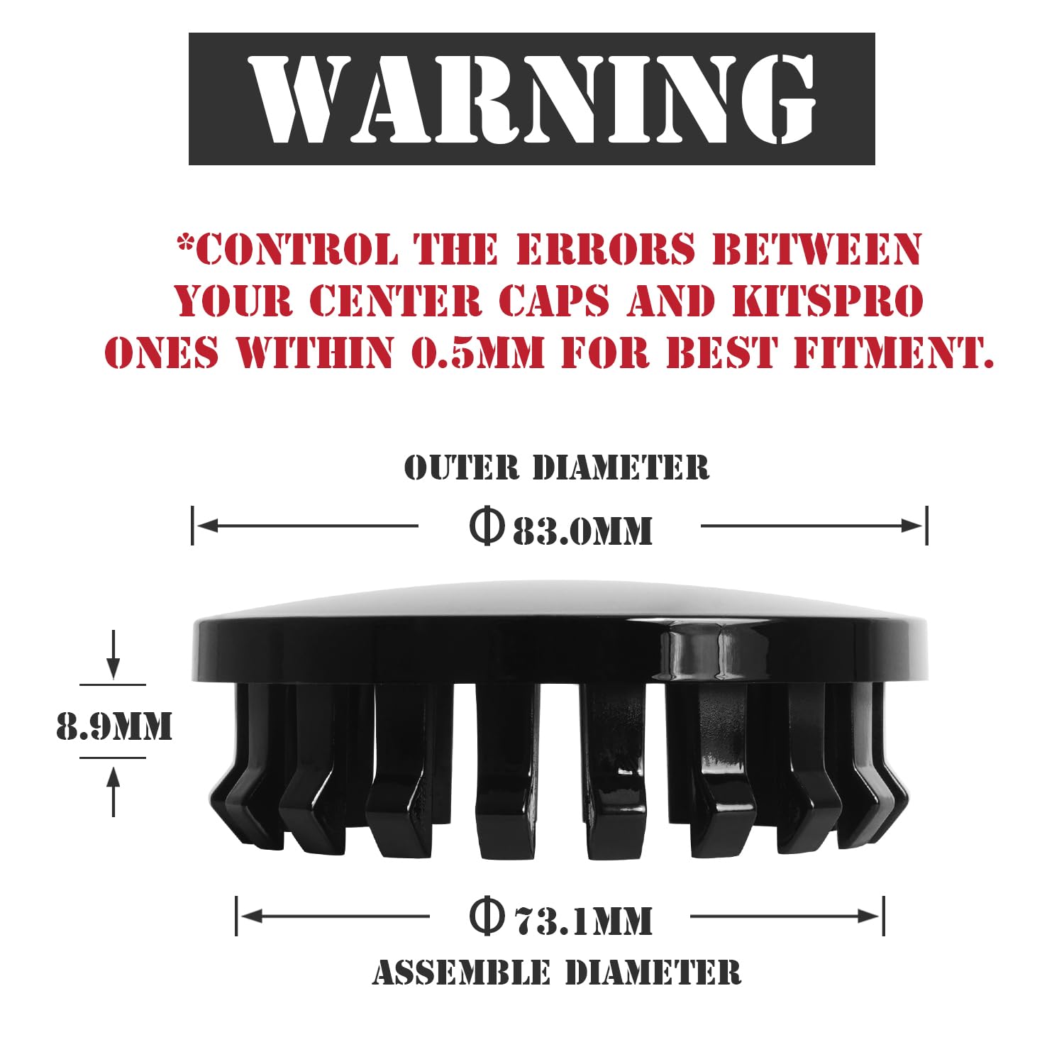 Kitspro 3.25Inch 83Mm Wheel Center Caps For Rim Hub Caps, Pack Of 4 (Gloss Black, Outer 83Mm, Inner 73Mm)