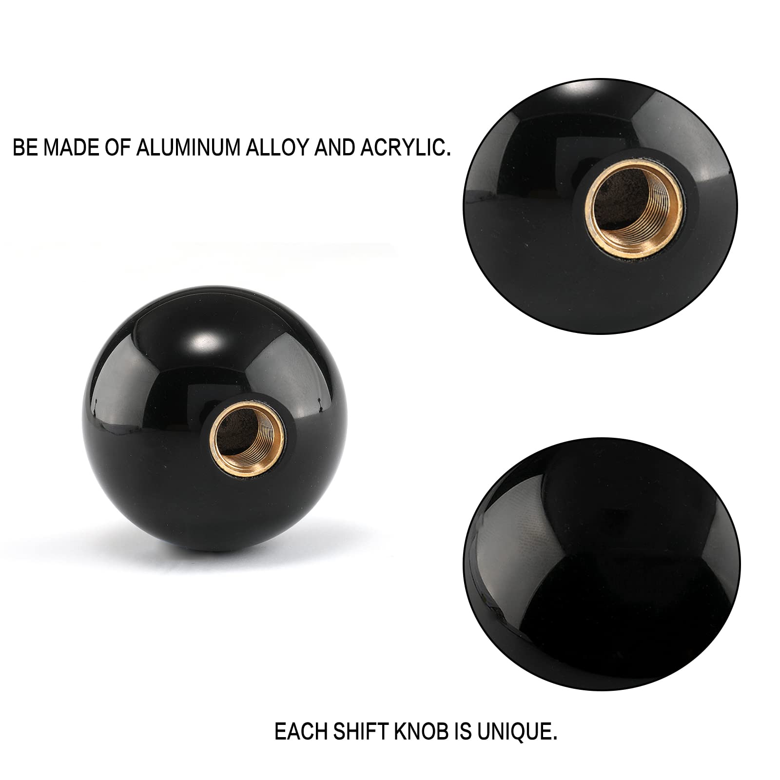 Yiuiy Round Ball Shift Knob Universal Gear Shift Knob 5 6 Speed For Manual Automatic Vehicles With Adapters (Pure Black)