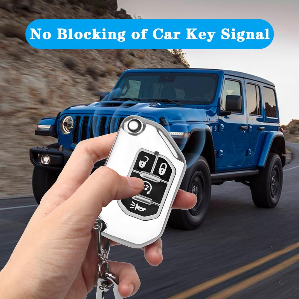 QBUC for Jeep Key Fob Cover with Keychain,Flip Key Case Protector Fit for 2018-2024 Jeep Wrangler JLU JL 2020-2023 Jeep Gladiato