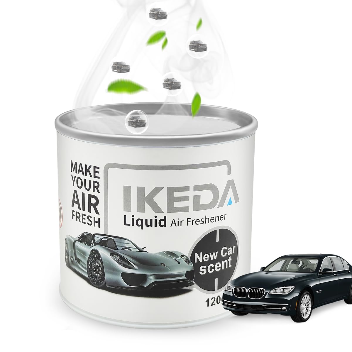 Ikeda Scents Car Air Freshener: New Car Scent Liquid Cans | Odor Elimination | Smoke Smell Remover | Strong Long-Lasting Fragran