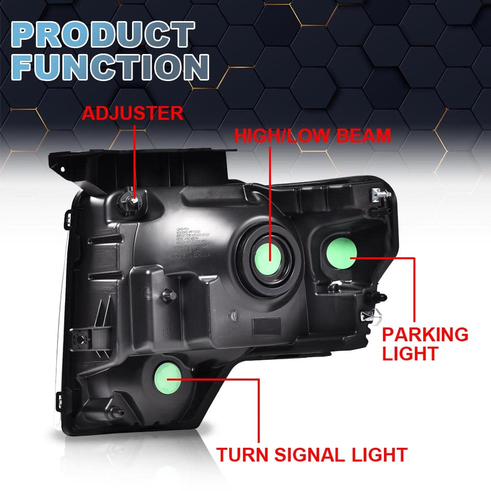 Pit66 Headlight Assembly Compatible With Ford F150 2009 2010 2012 2013 2014 Only Fit Factory Halogen Models Headlamp Front Light