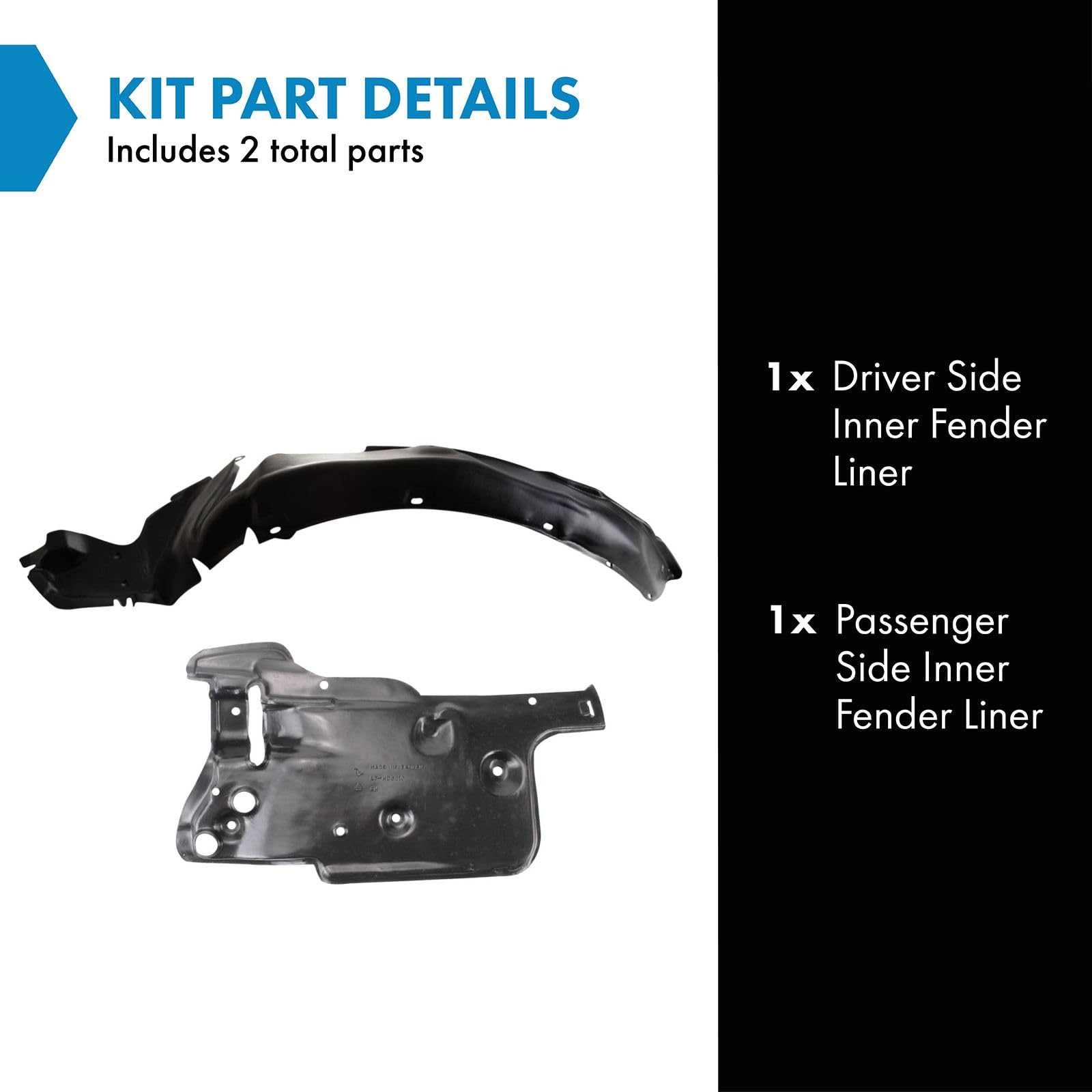 TRQ Inner Fender Liner Set for 1988-1991 Honda Civic - Model BDA16215
