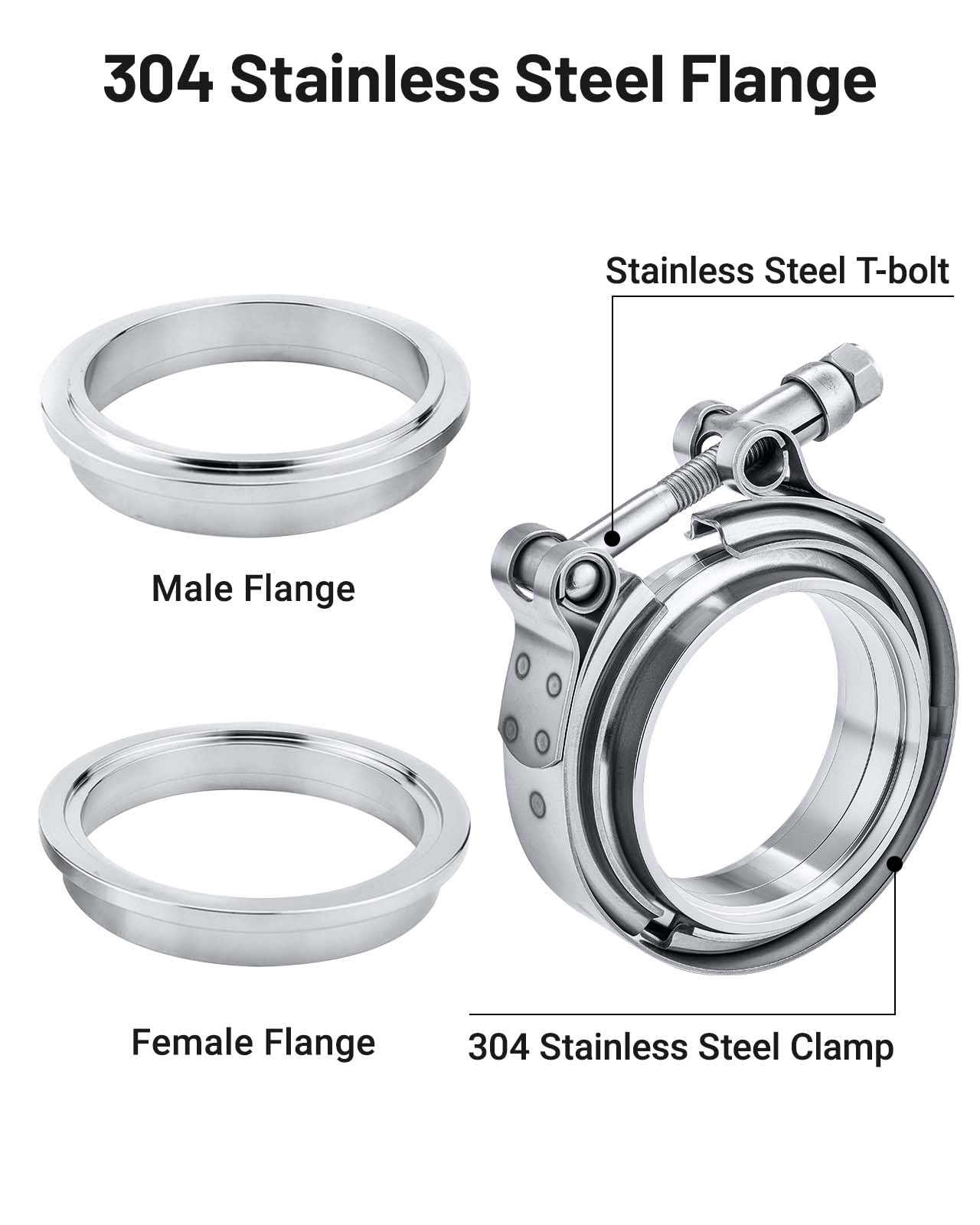 Evil Energy 2.75 Inch V Band Clamp With Flange Male Female Stainless Steel