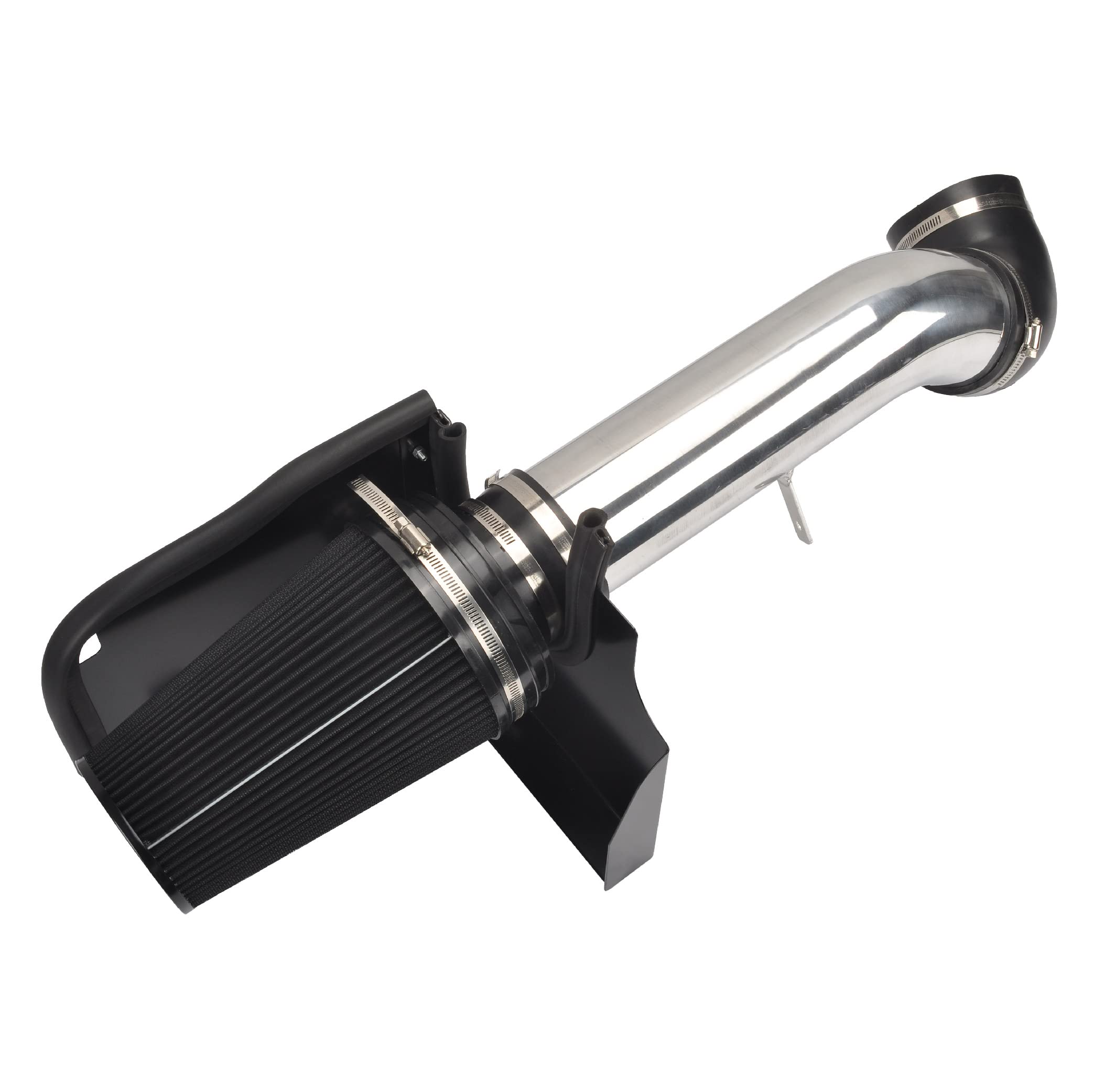 Gesexi 4' Cold Air Intake System + Heat Shield Compatible With 1999-2006 Gmc/Chevy V8 4.8L/5.3L/6.0L Silverado 1500/2500/3500 (Black & Silver)