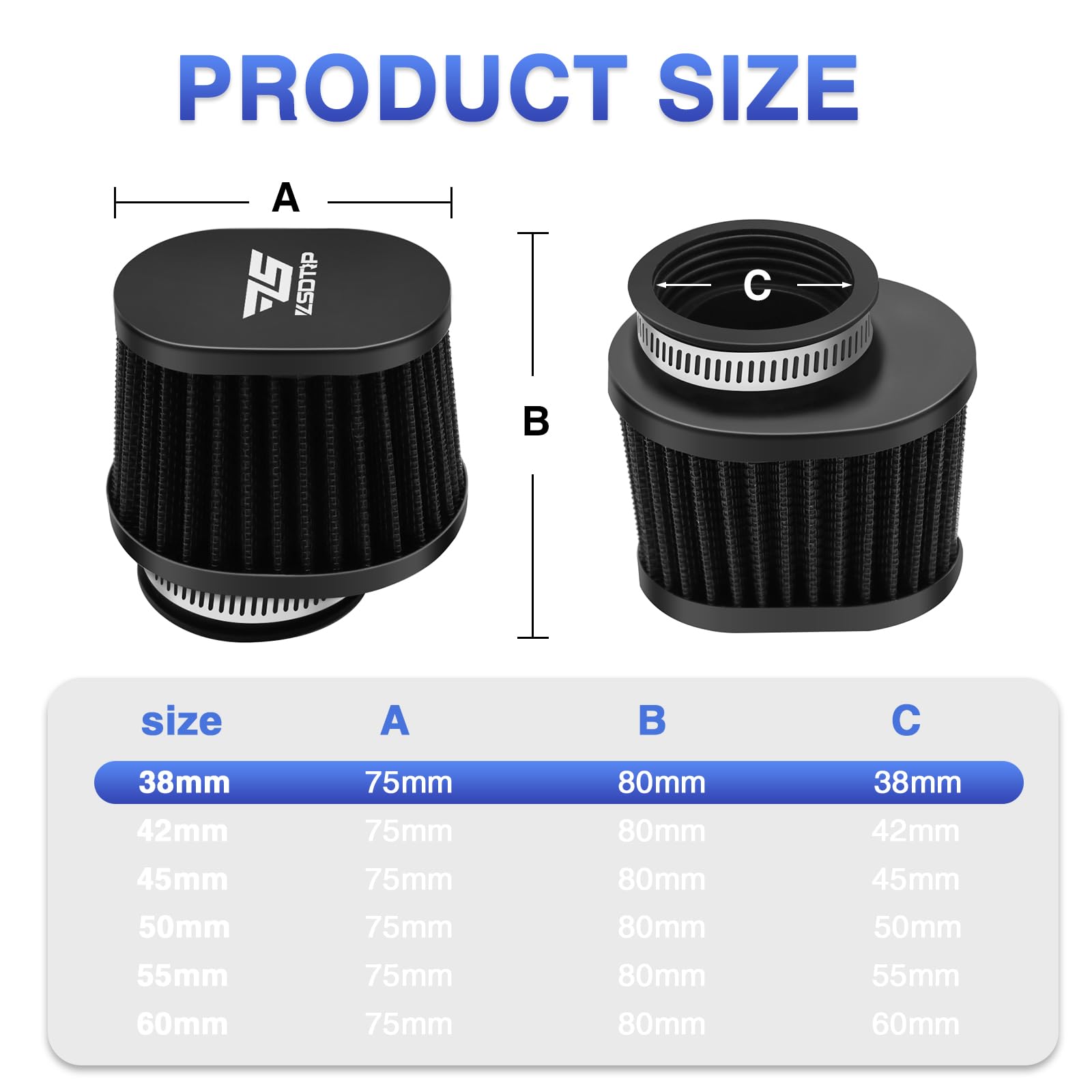 2Pcs Motorcycle Air Filter Universal 38Mm Replacement Engine Filter High Performance Air Filters Fit Motocross Carburetor Cleane