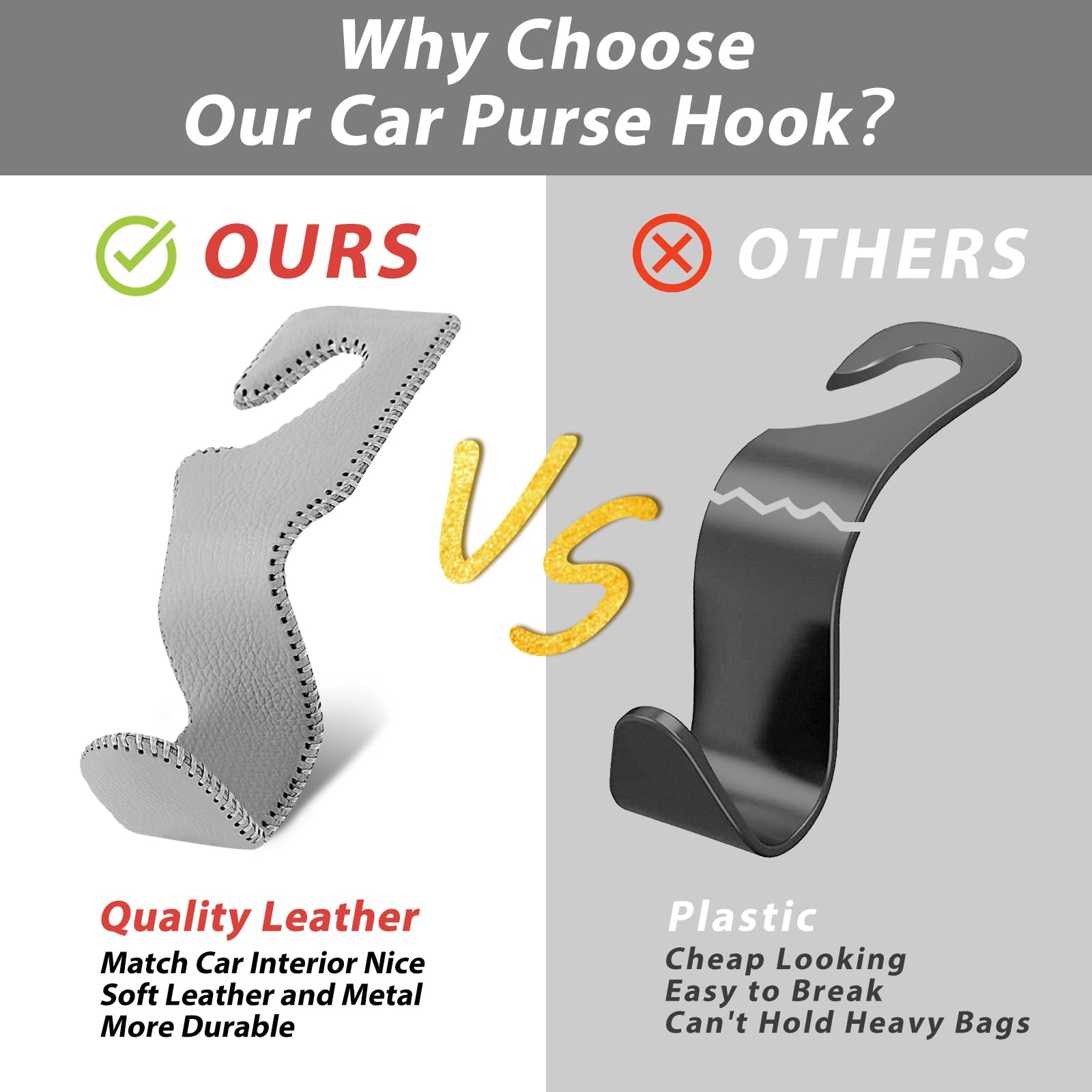 Etre Jeune Car Purse Hook, Headrest Hooks for Car Bag Hooks Seat Hooks Holder Car Accessories Interior, 2 Pack Grey