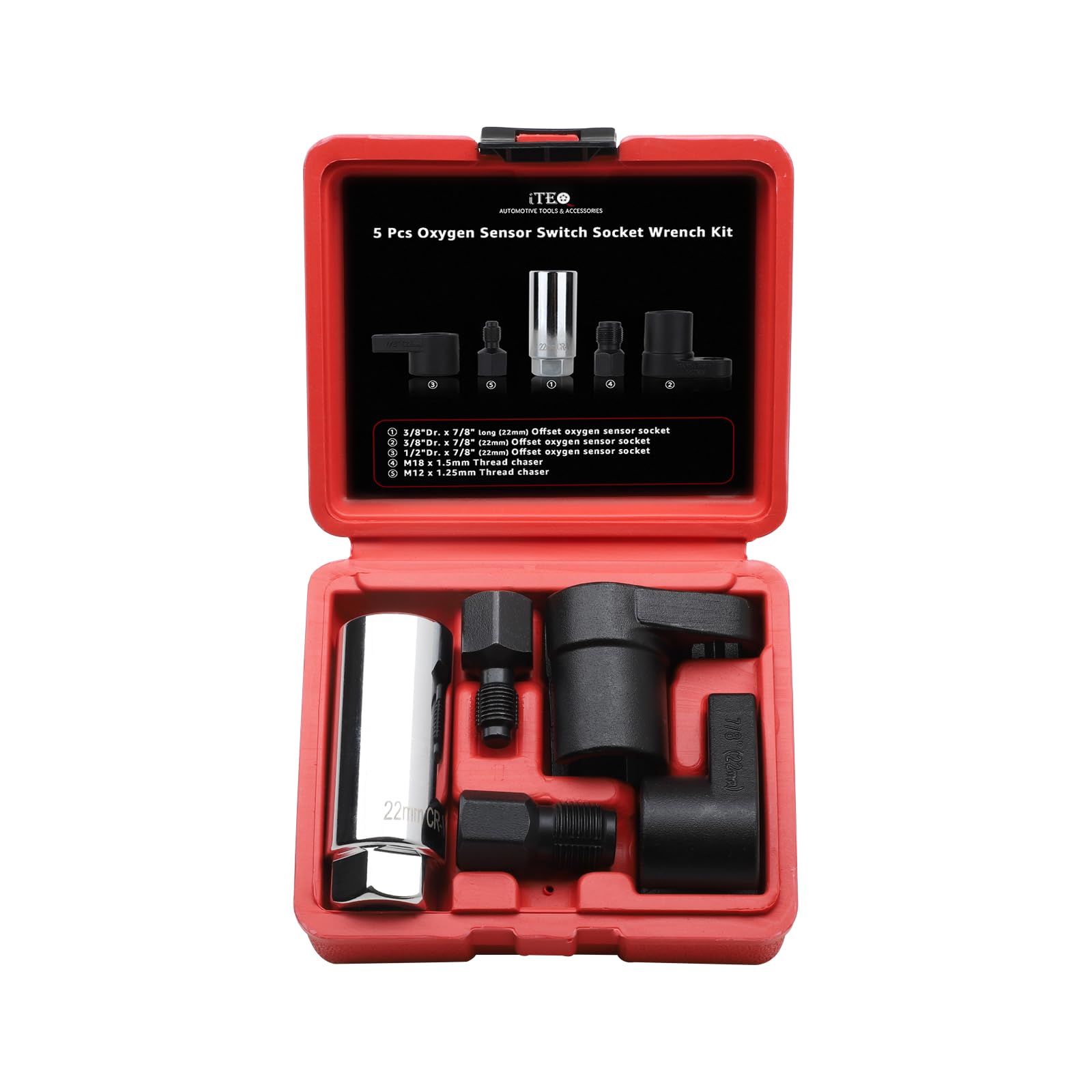 Iteq 5 Pcs Automotive Oxygen Sensor Socket Wrench Remover Tool And Thread Chaser Set