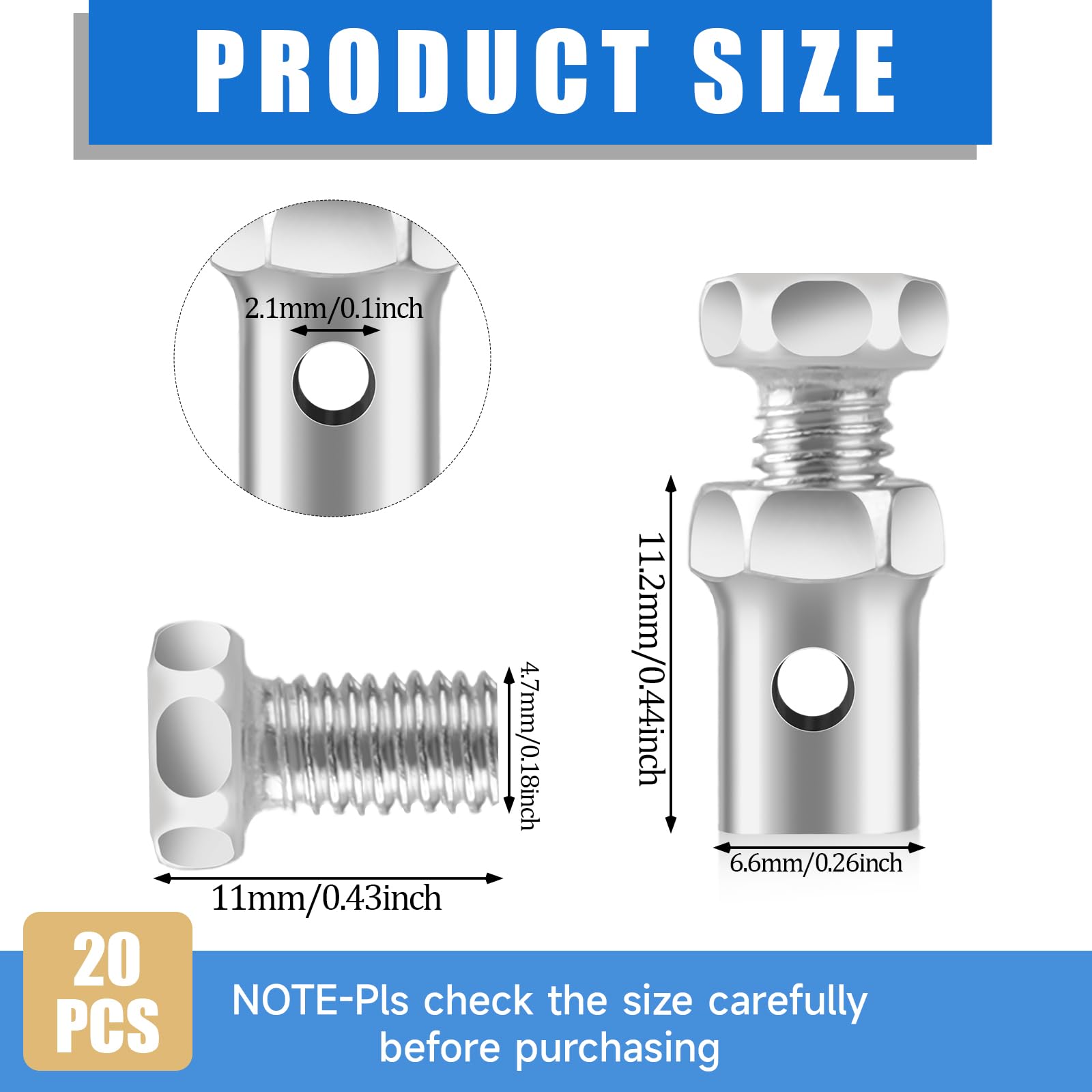 20 Pack 1/8' Universal Throttle Cable Ends Stop Throttle Brake Cable Parts Lock Clamps For Go Kart Motorcycle Motorized Bike Lawn Mower